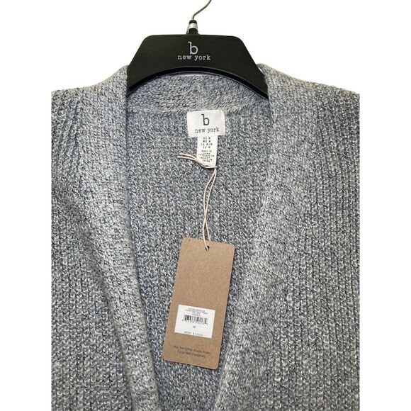 B New York Women's Gray Open Front Cardigan Sweater w/ Pockets M - Picture 3 of 10